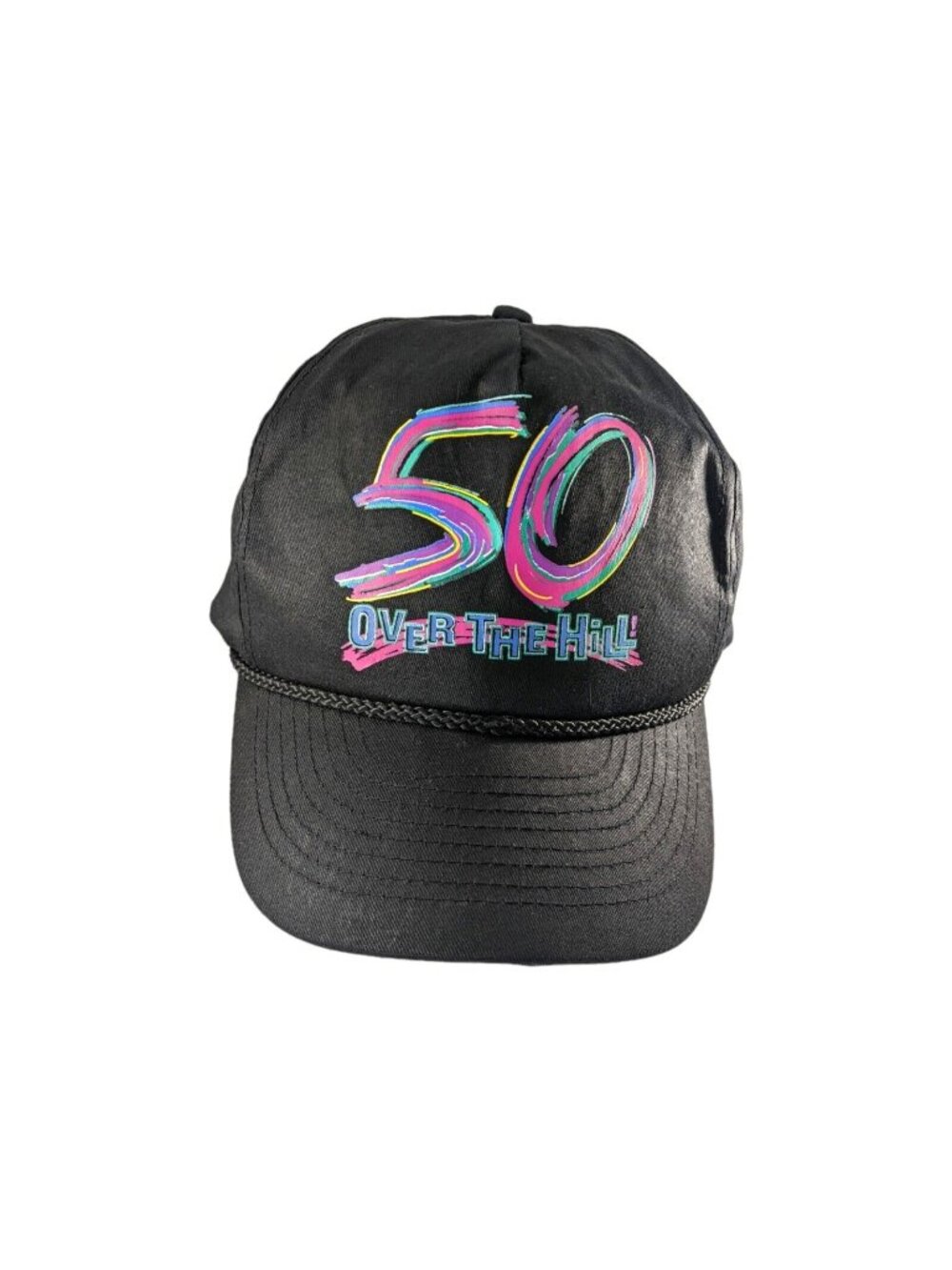 Retro Style 50th Birthday Over The Hill Black Snapback Hat Neon Graphic